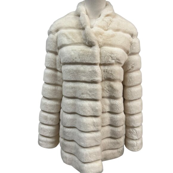 Ellen Tracy White Faux Fur Coat Jacket Size L EUC